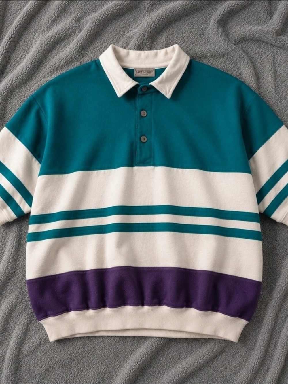 VTG Van Heusen Teal, White & Purple Striped Rugby Polo